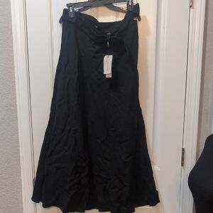 Tahari Full Skirt Ankle Length Viscous Linen Blend Black Skirt Nwt Tags Belted